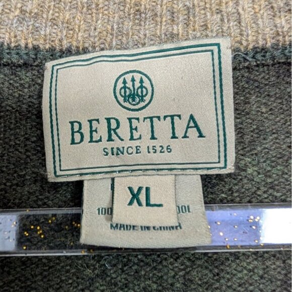 Beretta Lambswool 1/4 Zip Sweater Mens Size XL Dark Green Elbow Patches Pullover - Picture 6 of 16